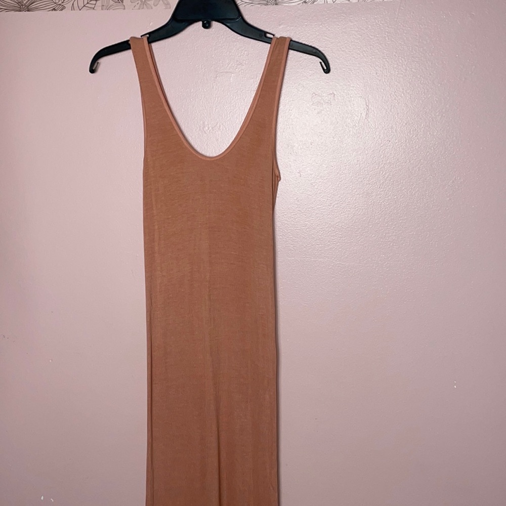 Enza Costa Silk Rib Tank Midi Dress in Peach Beige